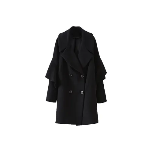 SOON FLOWER Бархат Feel Пальто Осеннее и Зимнее Женское Черное