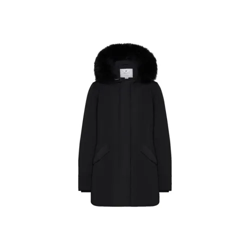 WOOLRICH Однотонный С капюшоном Свободный крой MID Длина Пуховая куртка Женская Черная