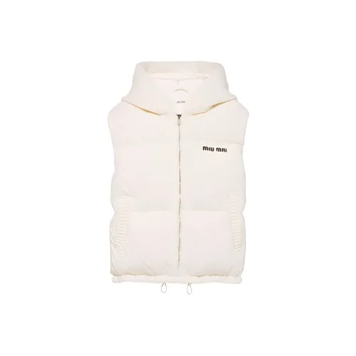 MIU MIU Логотип Вышивка Chunky CABLE KNIT Ткань с Пуховые куртки Женские Экрю