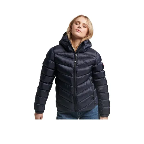 SUPERDRY Хлопковый пуховик женский морской синий