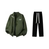 Комплект одежды (Куртка цвета хаки + Черные повседневные штаны)