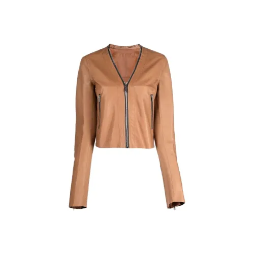 RICK OWENS Умбра Женские Кожаные Куртки