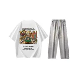 Комплект одежды (Белая рубашка с короткими рукавами + Светло-синие джинсы)