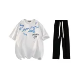 Комплект одежды (Белая и Серая футболка + Черные повседневные штаны)