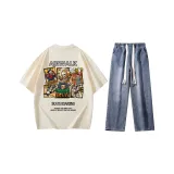 Комплект одежды (Светлый абрикосовый топ без рукавов + Темно-синие джинсы)