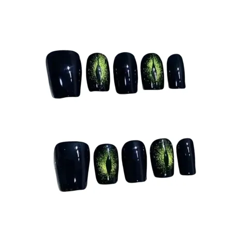 Gentle Welcome UNIQUE Эксклюзивный Черный Eyes False Nail Короткий LADDER Черный Зеленый Однотонный Кошачий глаз