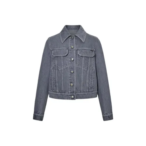 CARVEN SS23 Отложной воротник Облегающий прямой крой Длинный рукав Джинсовая куртка Женская Серый