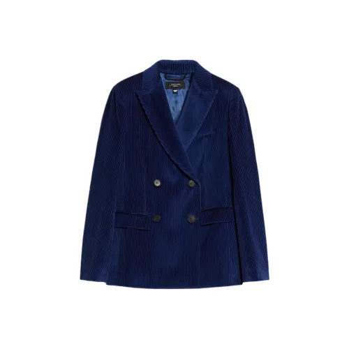 WEEKEND MaxMara Katanga Коллекция Хлопок Бархат Блейзер Бизнес Костюм Женский Синий