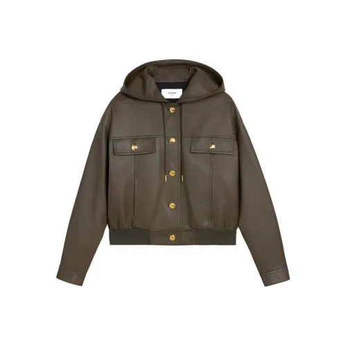 CELINE FW22 Кожа Куртка Женская Темно-хаки