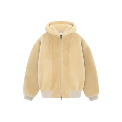 Fear Of God SS24 Season 8 Collection Shearling Hooded Bomber Leather Jacket Women's Cream Cream