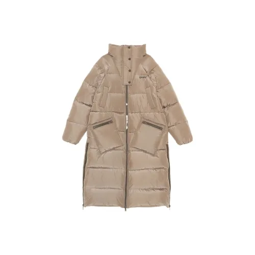 GANNI Однотонный Облегающий Умеренный Длинный Пуховик Женские Янтарный