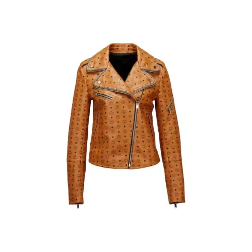 MCM кожаная куртка женская цвет коньяк