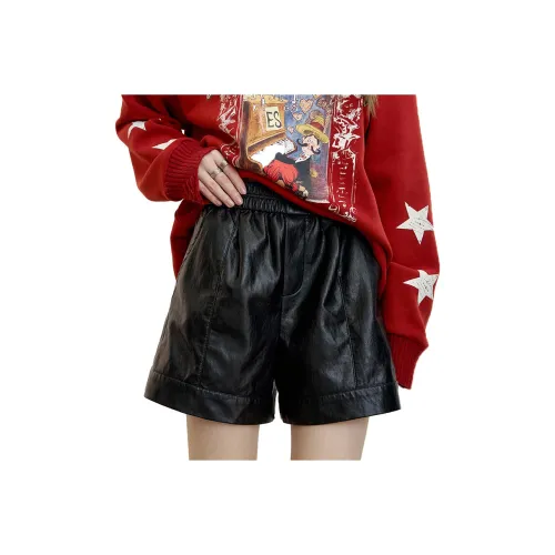 ELF SACK Винтажный черный HIGH RISE PU кожа Шорты Женские