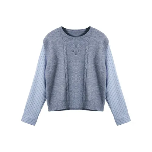 SHANGJING Серый+Полосатый Синий Женская Трикотажная