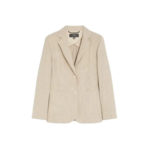 WEEKEND MaxMara Aletta Коллекция Хлопок And Linen Seersucker Blazer Бизнес Костюм Женские Бежевый