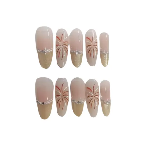 Gentle Welcome Золотой Фейерверк False Nail Овал Телесный Стиль Смудж Инстаграм