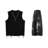 Чёрный топ + чёрные джинсы