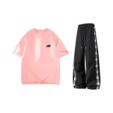 Розовая короткая рукавная рубашка + черные штаны