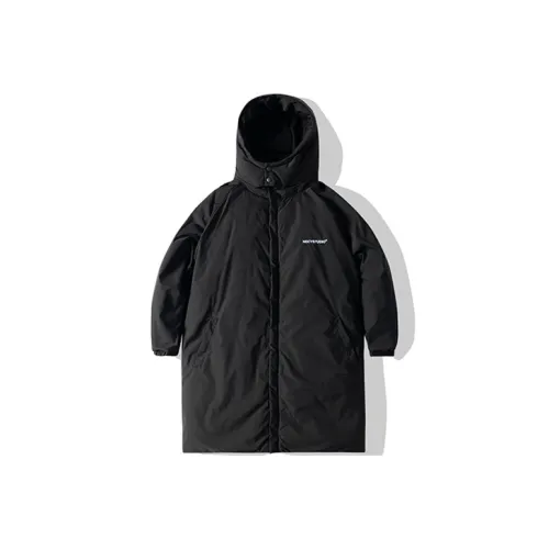 NECY Однотонный С капюшоном Свободный крой Утолщенный MID Длина Пуховая куртка Женская Черная