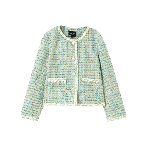 OUNIXUE Зеленый Линия Клетчатый Женские Короткие Пальто