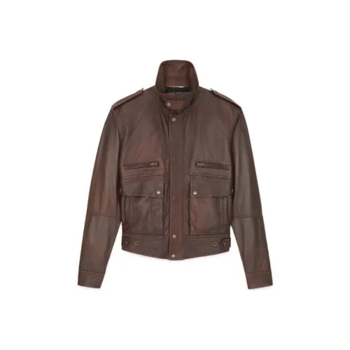 SAINT LAURENT SS23 Кожа Куртка Женская Коричнево-Бежевая