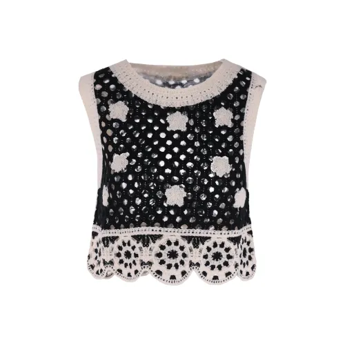 AUNTLUANDUNCLEZHUO Черный и Белый Плетеный Жилет Женские Жилеты