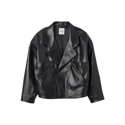 Sandro Кожа Куртка Женская Черная