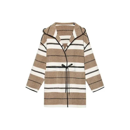 DKNY Пальто Женское Кофейное Полоска