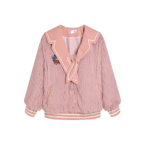 Ice cream and whale Розовая кожаная Плюшевая пальто Женские бархатные куртки