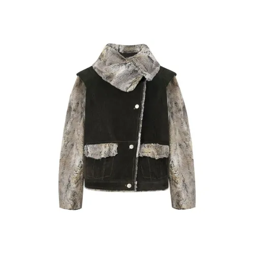 Maison Mai Вельвет Feel Пальто Женское Серый Коричневый