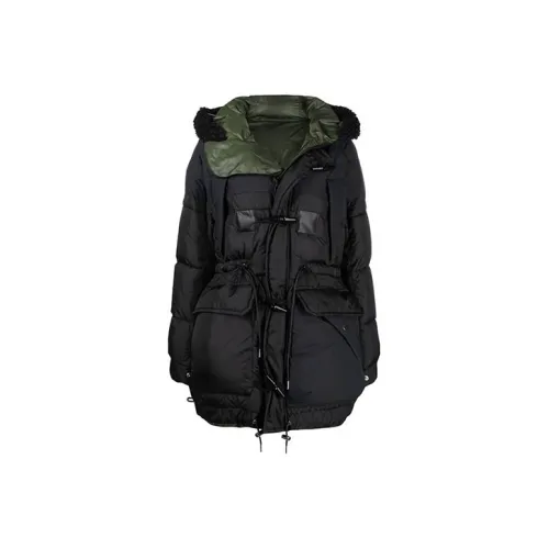 Sacai FW21 Однотонный С капюшоном MID Длина Пуховая куртка Женская Зеленый Черный