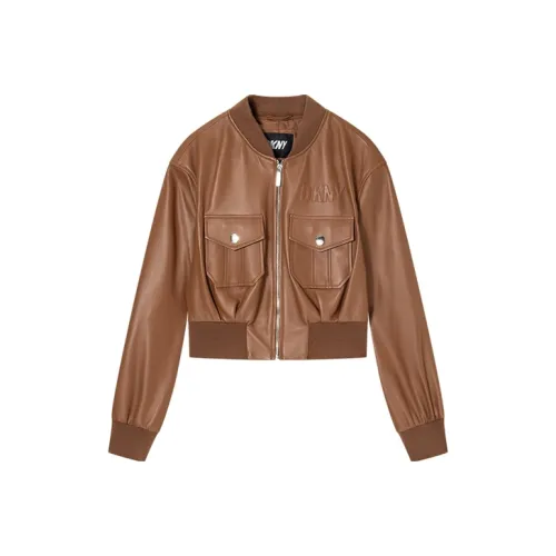 DKNY Темный кофейный Женские кожаные куртки