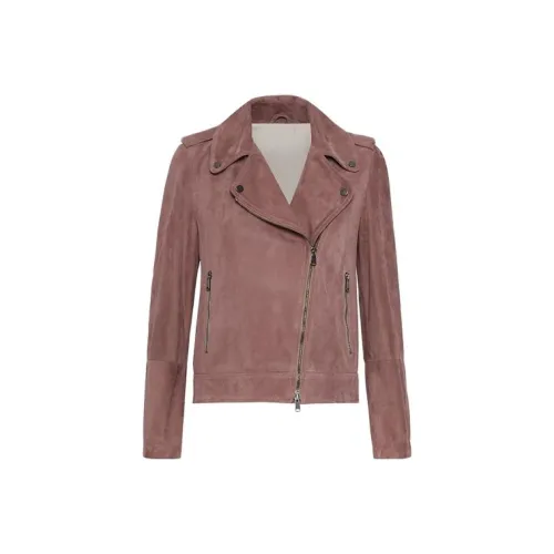 Brunello Cucinelli Серый Розовый Женские Кожаные Куртки