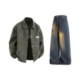 Комплект одежды (Оливково-зеленый топ + бирюзовые штаны)