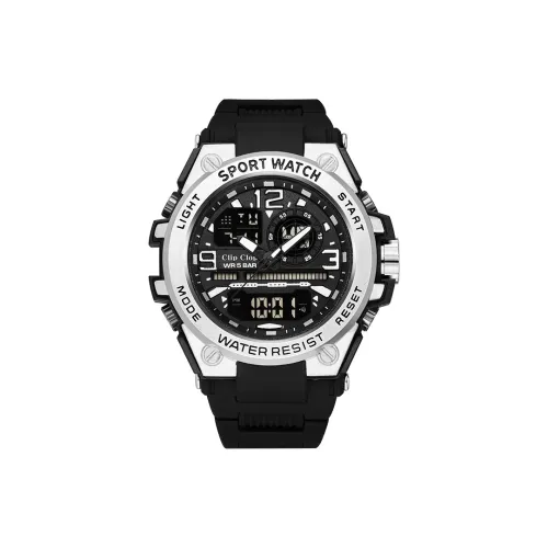 Clip Clop Электронный механизм Резиновый ремешок Часы Мужские часы Черный циферблат