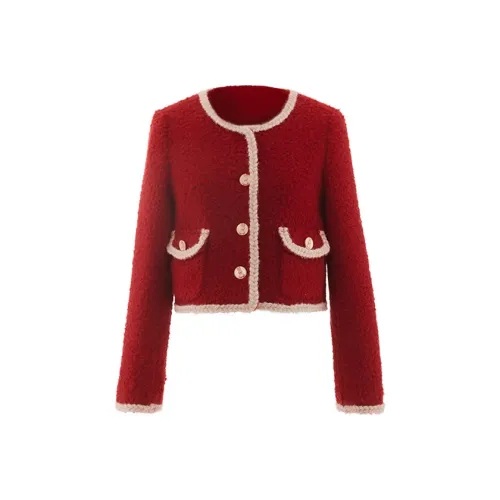 Blovelan Вельвет Feel Пальто Женское Темно-красное