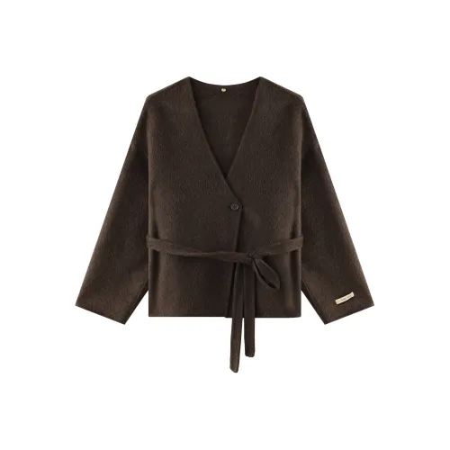 THE SEA LIFE Укороченное пальто женское кофейно-коричневого цвета