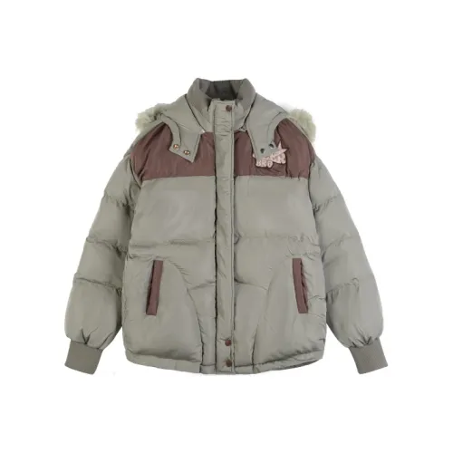 BEERBRO Съемный капюшон свободный крой стеганый хлопковый пуховик длинный рукав унисекс зеленый