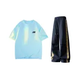 Рубашка с коротким рукавом цвета далёкого неба + темно-синие штаны