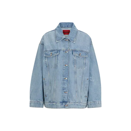 Hugo Boss OVERSIZED Форма Куртка в Мид Синий Винтаж Джинсовая Ткань Куртка Женская Светло-Синий