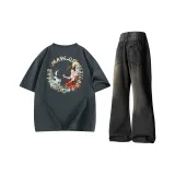 Комплект одежды (Темно-серая рубашка с коротким рукавом + черные штаны)