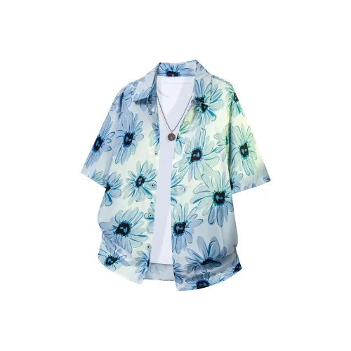 UPZCY Цветочный Синий Унисекс Рубашки
