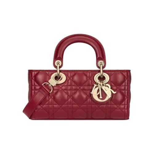 DIOR LADY D Joy Lambskin Сумка через плечо Сумка Маленькая Женская Вишнево-красная