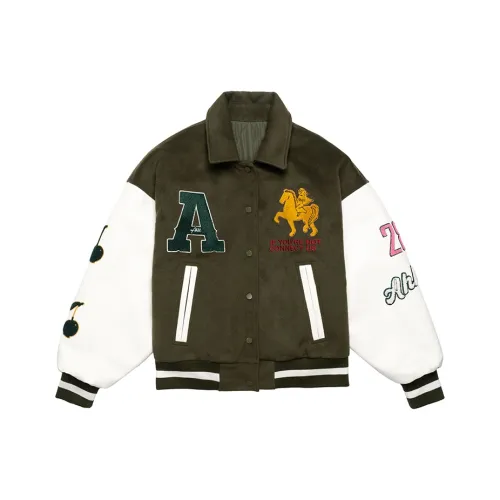 Ahhhing Утолщенная бейсбольная куртка Весна-Осень Унисекс Оливково-зеленый