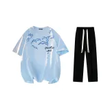 Комплект одежды (Светло-синяя футболка + Черные повседневные штаны)