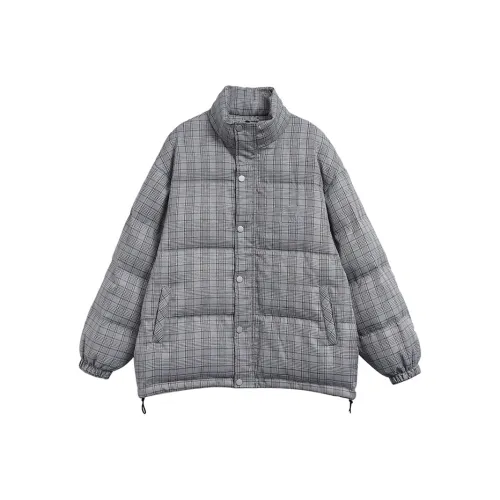 OAKAO Клетка Воротник-стойка Свободный крой Утолщенный Пух Унисекс Серый