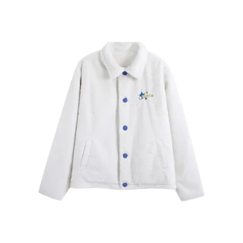 OAKAO Однотонный Отложной воротник Свободный крой Умеренный пуховик Унисекс Белый