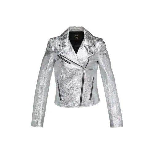 MCM кожаная куртка цвет женский серебряный