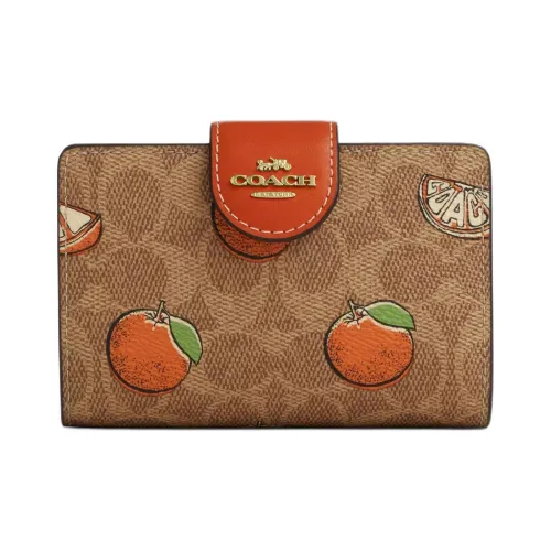 COACH Покрытый холст Кошелек Средний Женский Коричневый