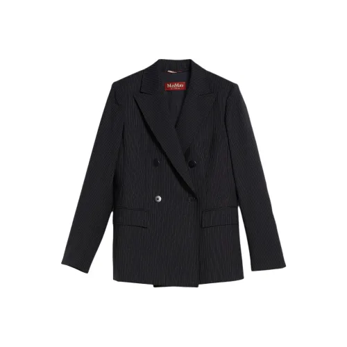 MaxMara Studio Sella Collection Полоска Смесовая шерсть Блейзер Бизнес Костюм Женский Морской синий